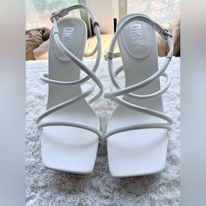 DKNY White Multi-Strap Square-Toe Heels